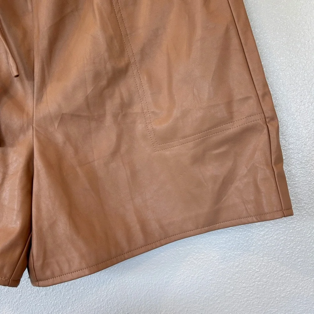 Kendall + KylieTan Faux Leather Paperbag Waist Shorts Women Size L Camel Hi Rise
